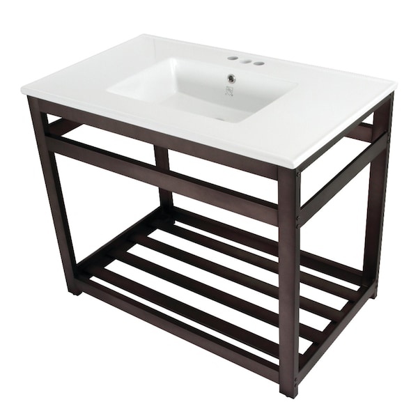 Fauceture VWP3722W4A5 37-Inch Ceramic Console Sink (4-Inch, 3-Hole), White/Oil Rubbed Bronze VWP3722W4A5 - main